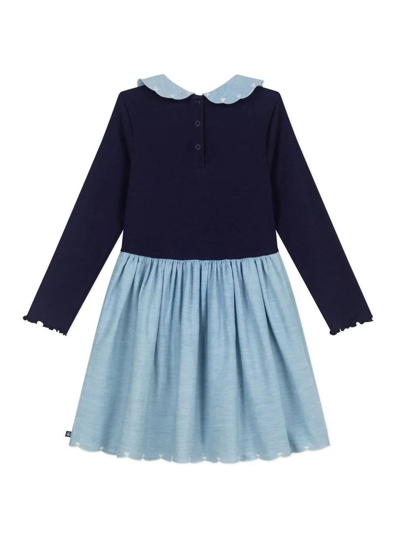 بيتي باتو Girls' long-sleeved cotton dress in two materials